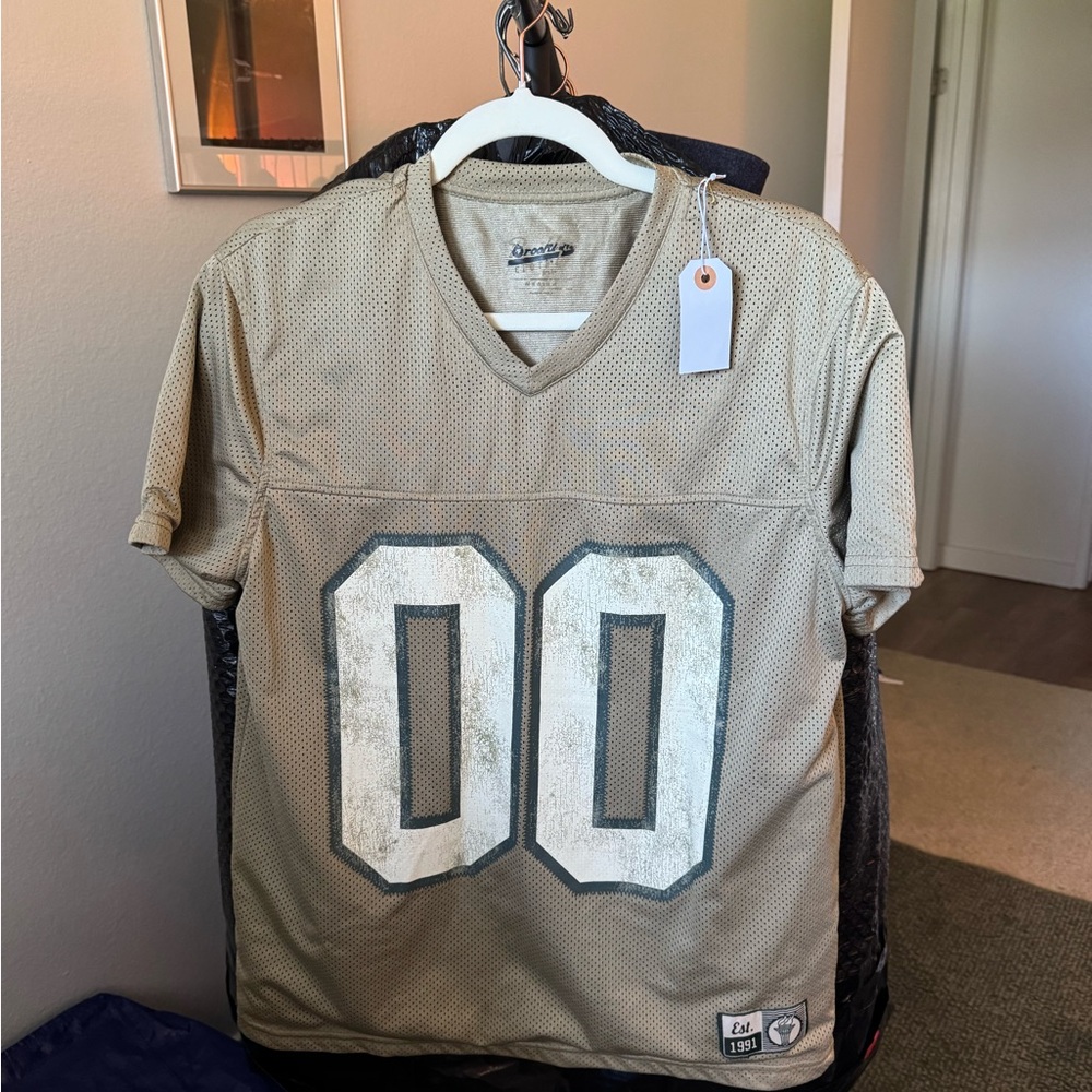 Beige Mesh Football Jersey with '00' Front Numbers